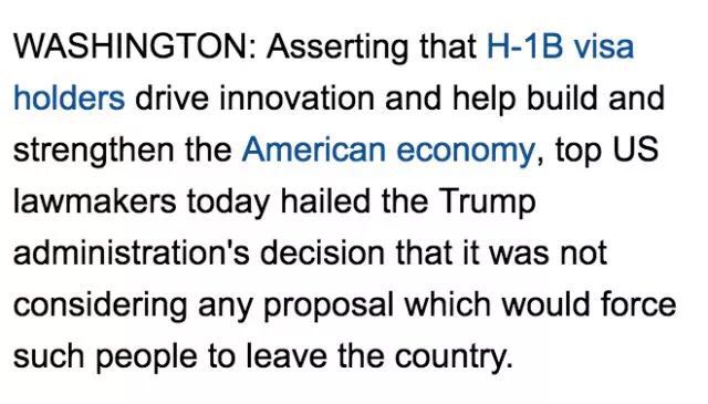 特朗普正式声明不会缩减美国H1B工签