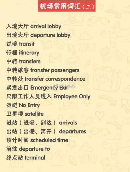 出国旅游词汇集锦