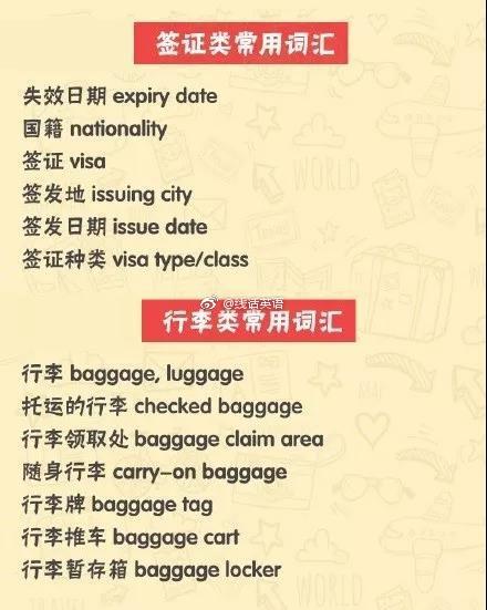 出国旅游词汇集锦